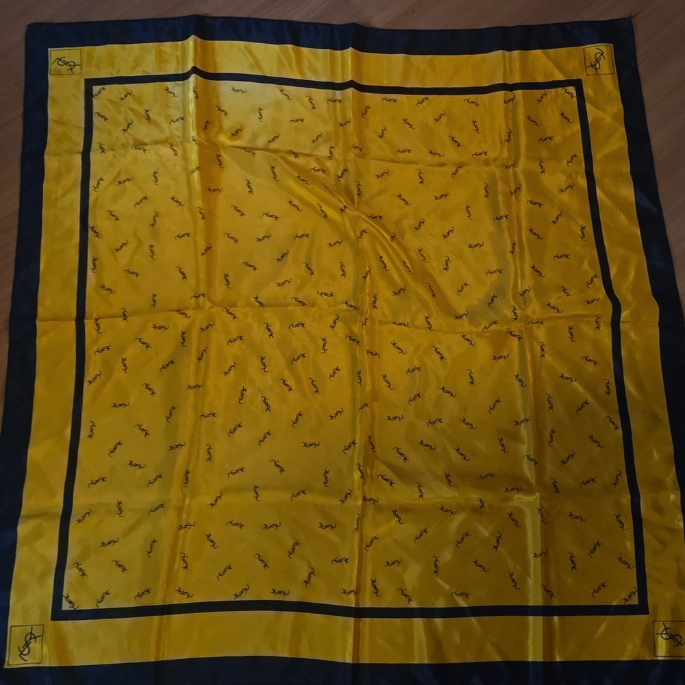 YSL Vintage Yellow and Black Silk Scarf